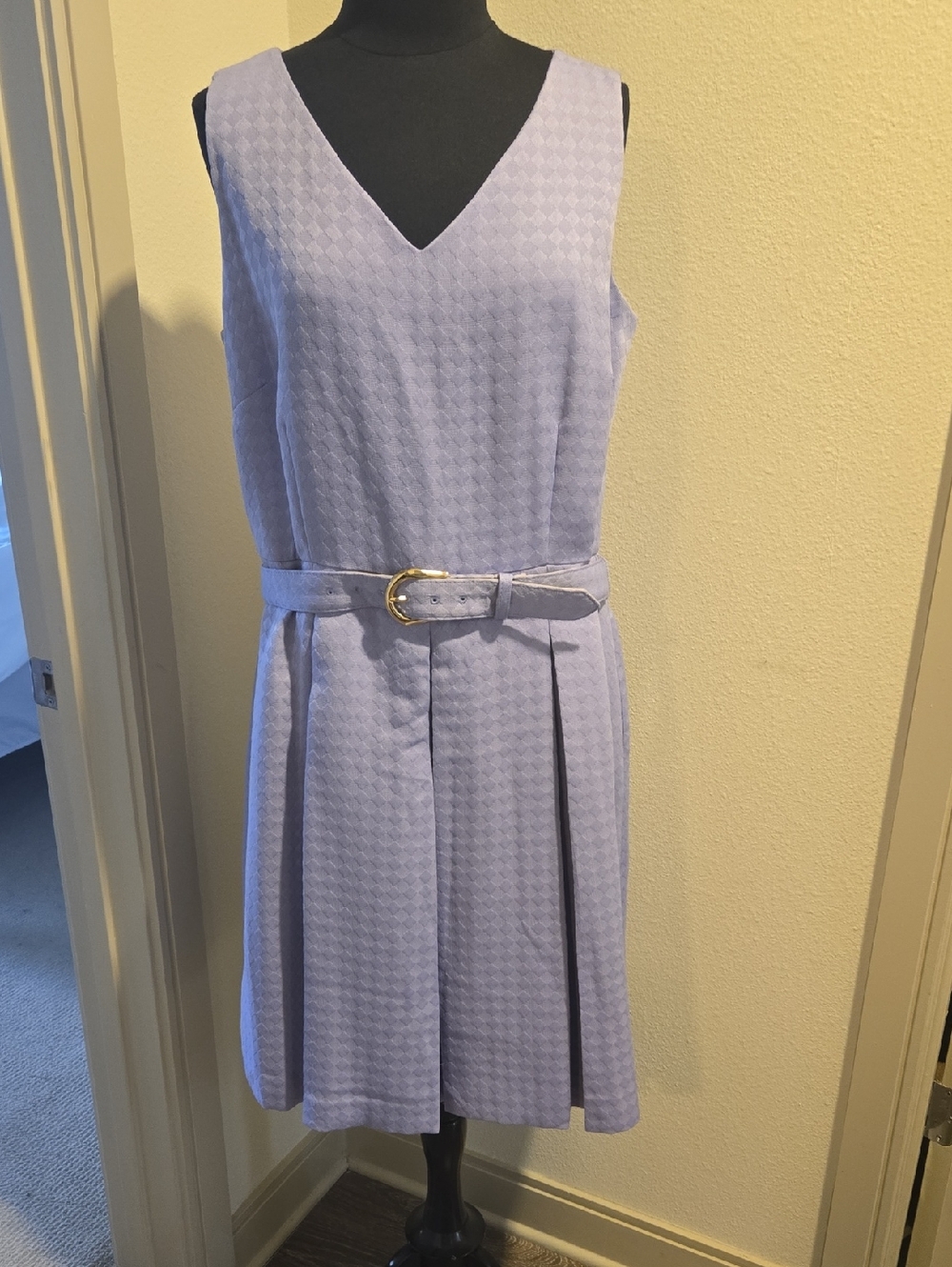 Lilac Textured Dress with Matching Belt and Gold Buckle
